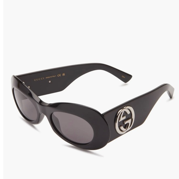 Gucci Black Oval Sunglasses with Silver Double-G Logo